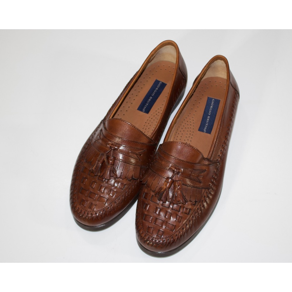 Giorgio Brutini Loafers Woven Kiltie Tassel Mens 11 D Brown Leather Brazil